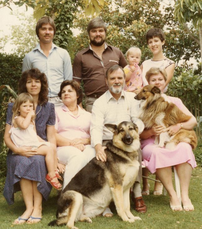 Melbourne, 1980: (seated) Cathy with Taryn; Barbara and Ian Rinder, their daughter Jude and (standing) sons Mike and Andrew, and Andrew’s wife and daughter. Before Barbara’s passing in 2013, she was the proud matriarch of a family of four generations of Scientologists.